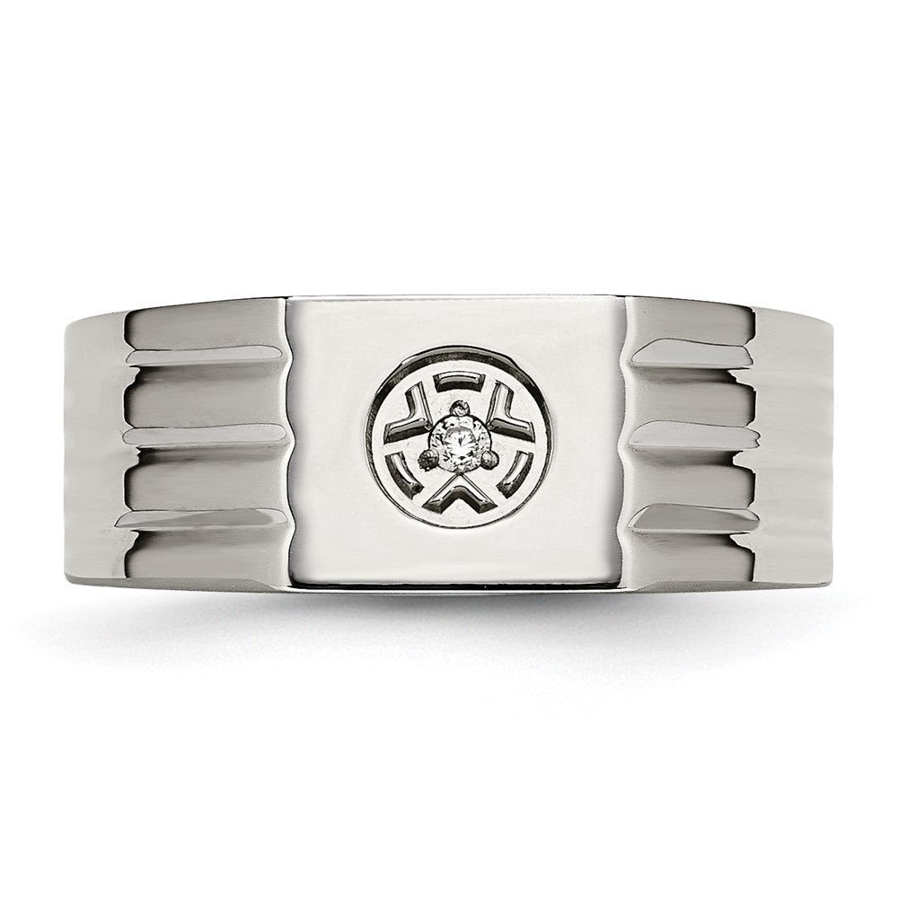 Chisel Stainless Steel Polished with CZ Ring
