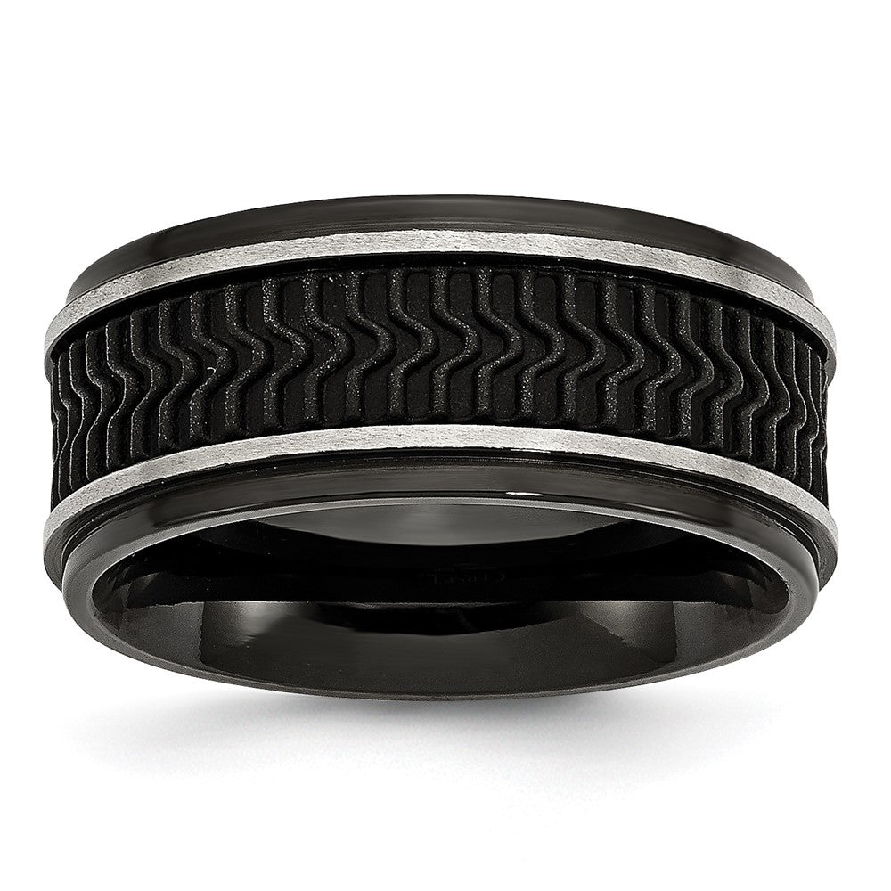 Stainless Steel Polished Black IP-plated w/Rubber Inlay 10mm Band