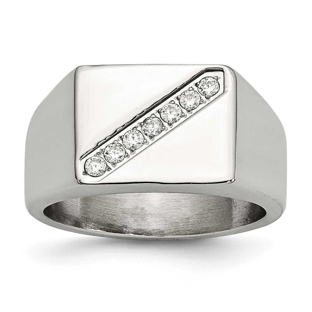 Stainless Steel Polished w/CZ Signet Ring
