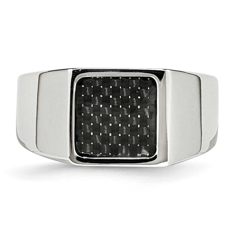 Chisel Stainless Steel Polished Carbon Fiber Inlay Signet Ring