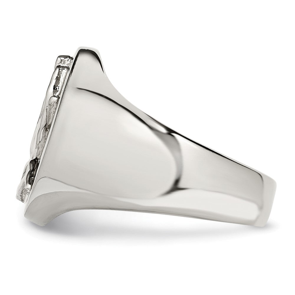 Chisel Stainless Steel Polished with Sterling Silver Praying Hands Ring