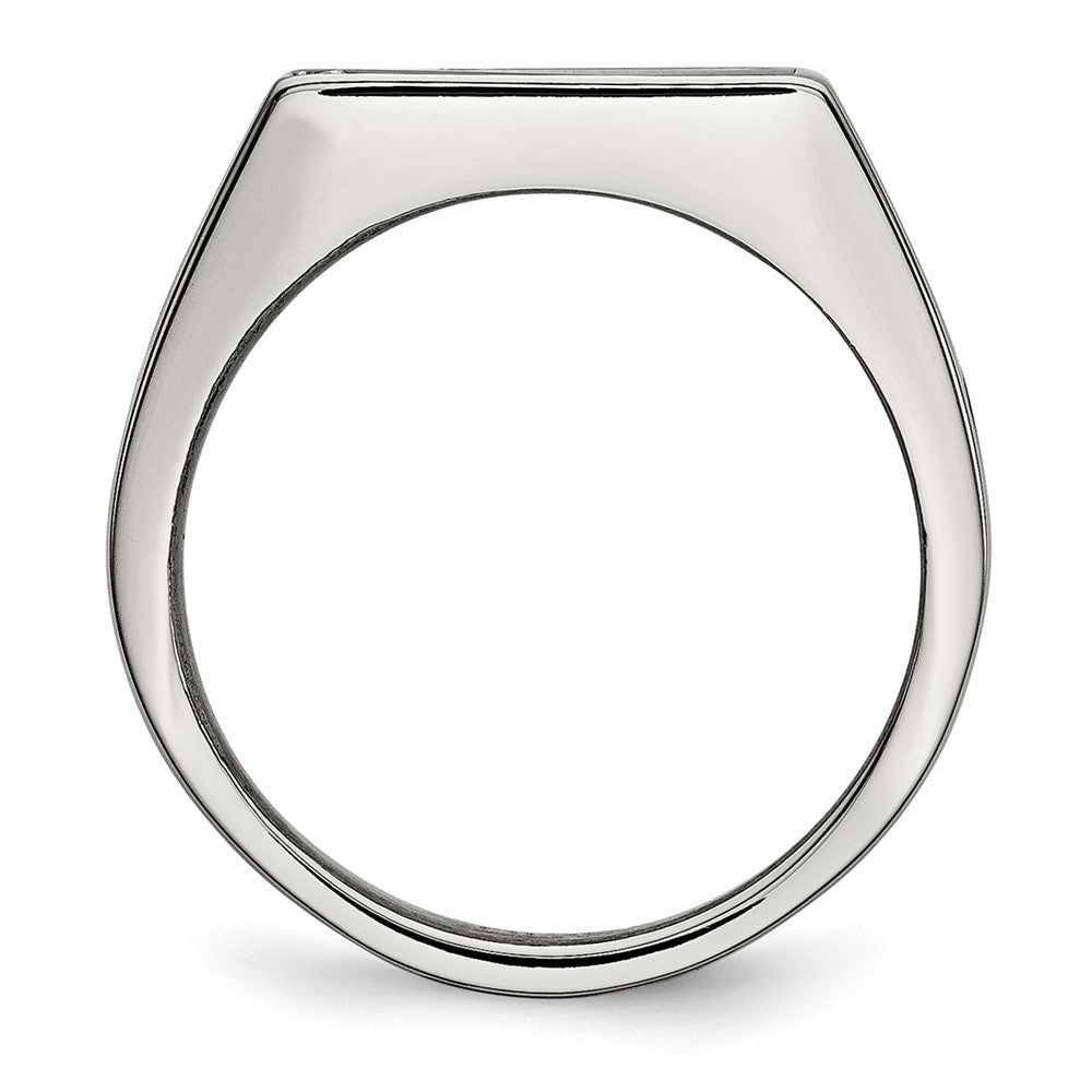 Chisel Stainless Steel Polished Black Enameled CZ Signet Ring