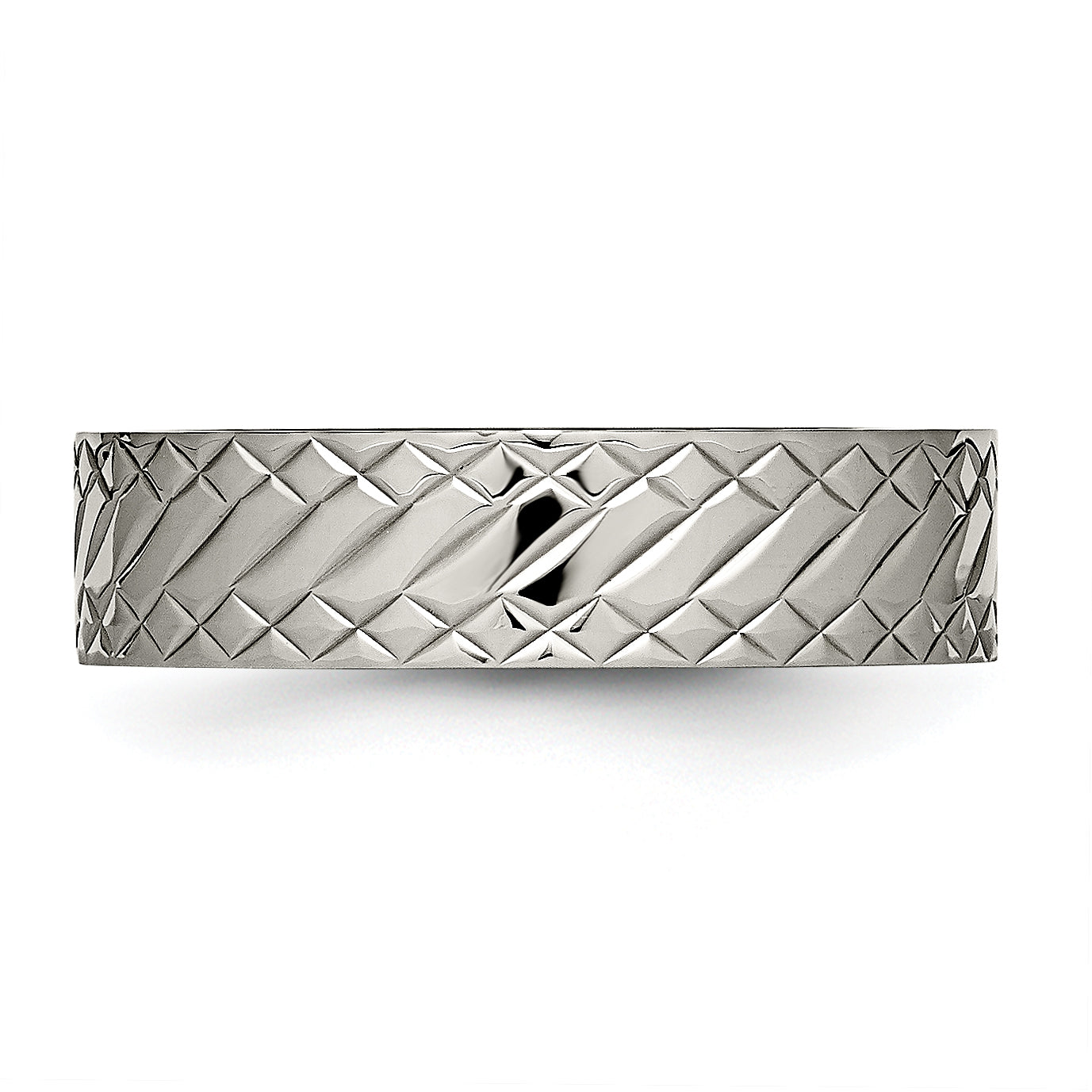 Stainless Steel Polished and Textured Criss Cross Design 6mm Band