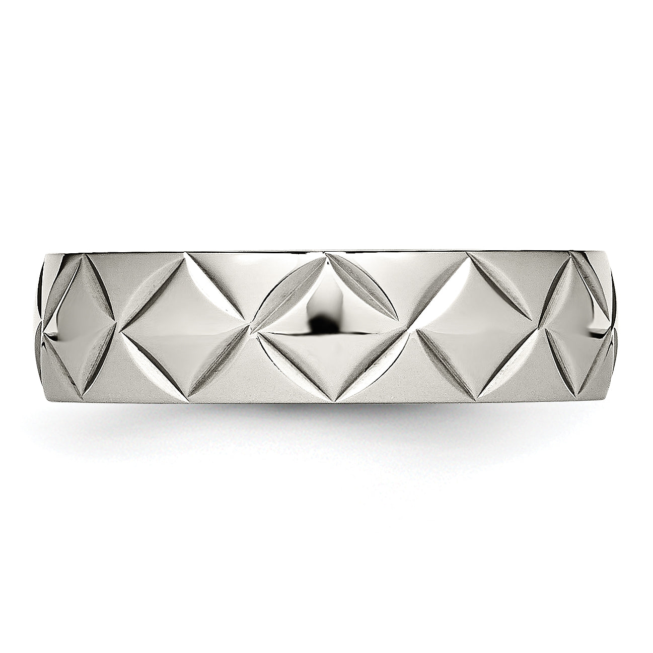 Stainless Steel Polished and Diamond Cut Criss Cross Design 6mm Band