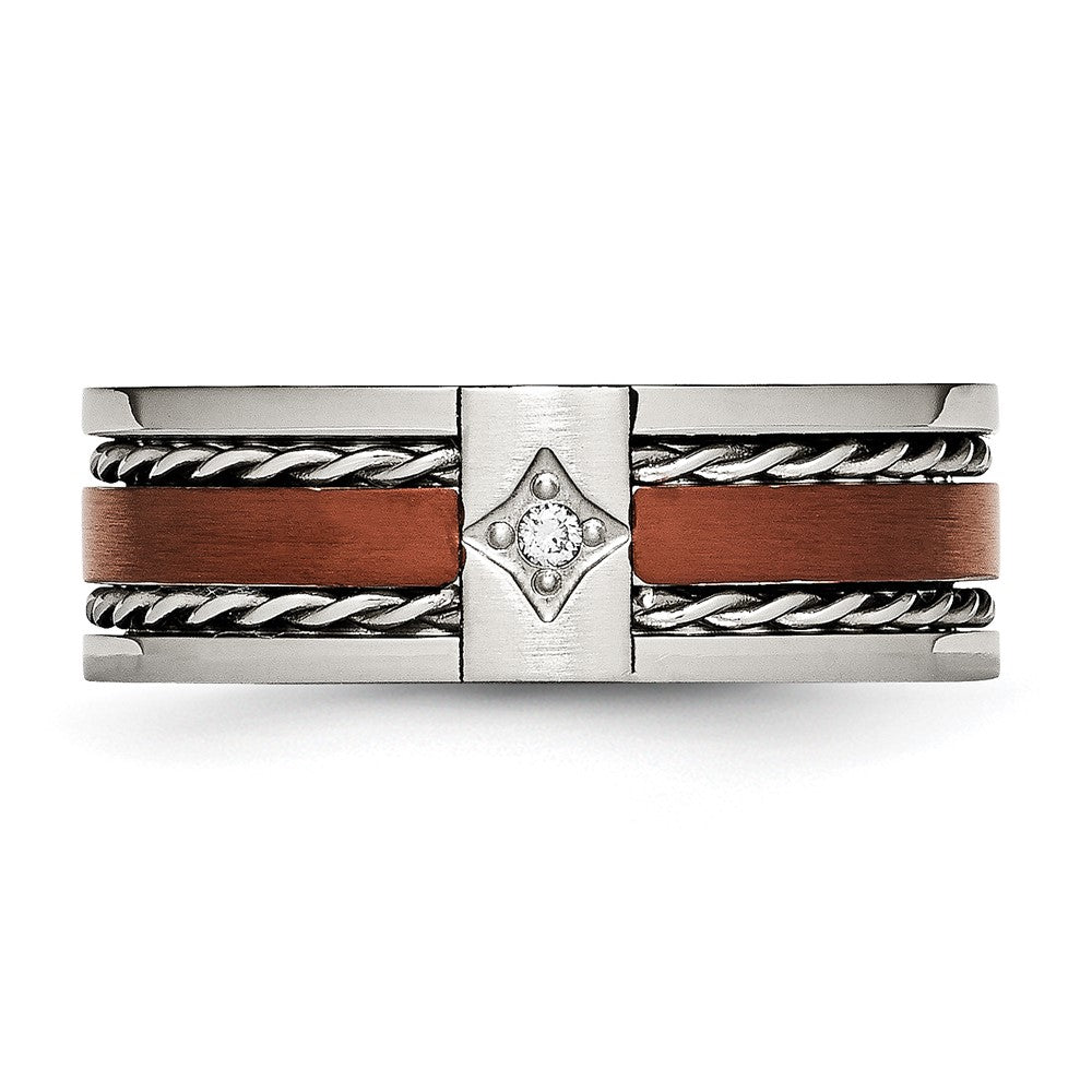 Chisel Stainless Steel Brushed and Polished Brown IP-plated .02 Carat Diamond 8mm Band