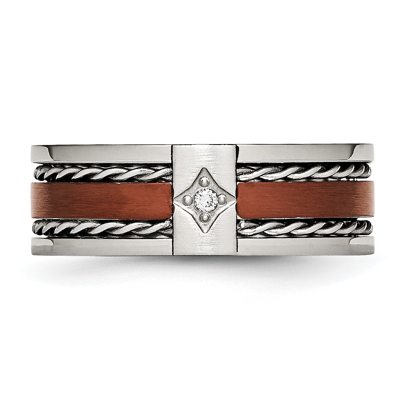Chisel Stainless Steel Brushed and Polished Brown IP-plated .02 Carat Diamond 8mm Band
