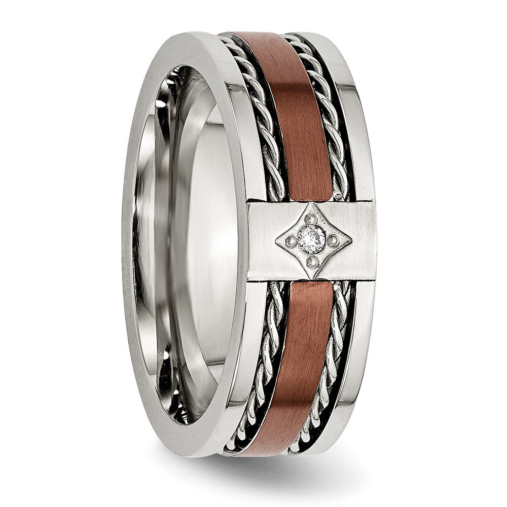 Chisel Stainless Steel Brushed and Polished Brown IP-plated .02 Carat Diamond 8mm Band