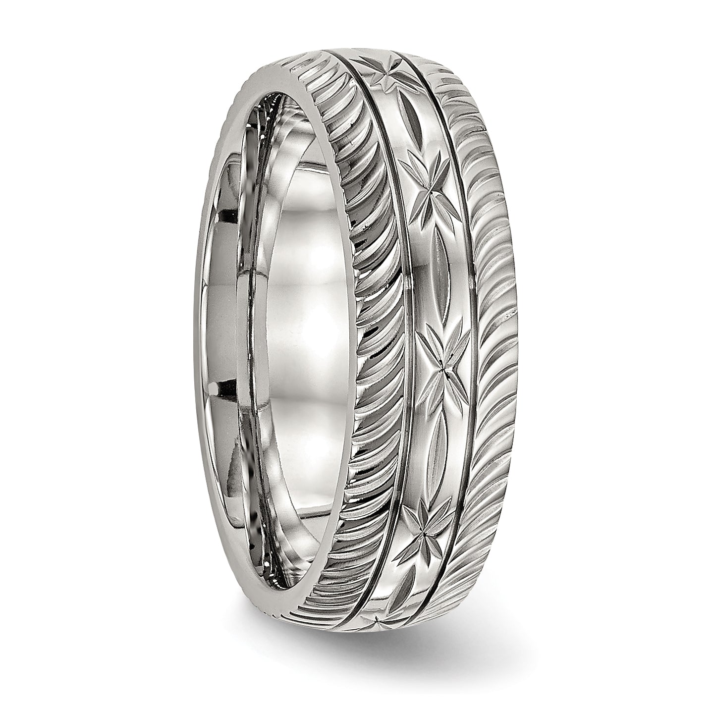 Chisel Stainless Steel Polished Diamond Cut 7mm Band