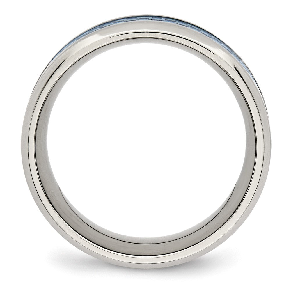 Chisel Stainless Steel Polished with Light Blue Carbon Fiber Inlay 8mm Band
