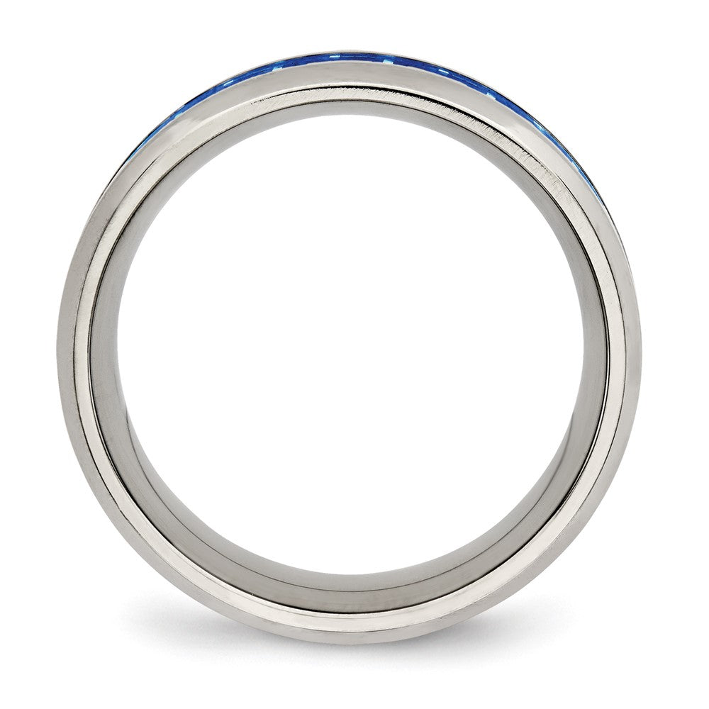 Chisel Stainless Steel Polished with Blue Carbon Fiber Inlay 8mm Beveled Edge Band