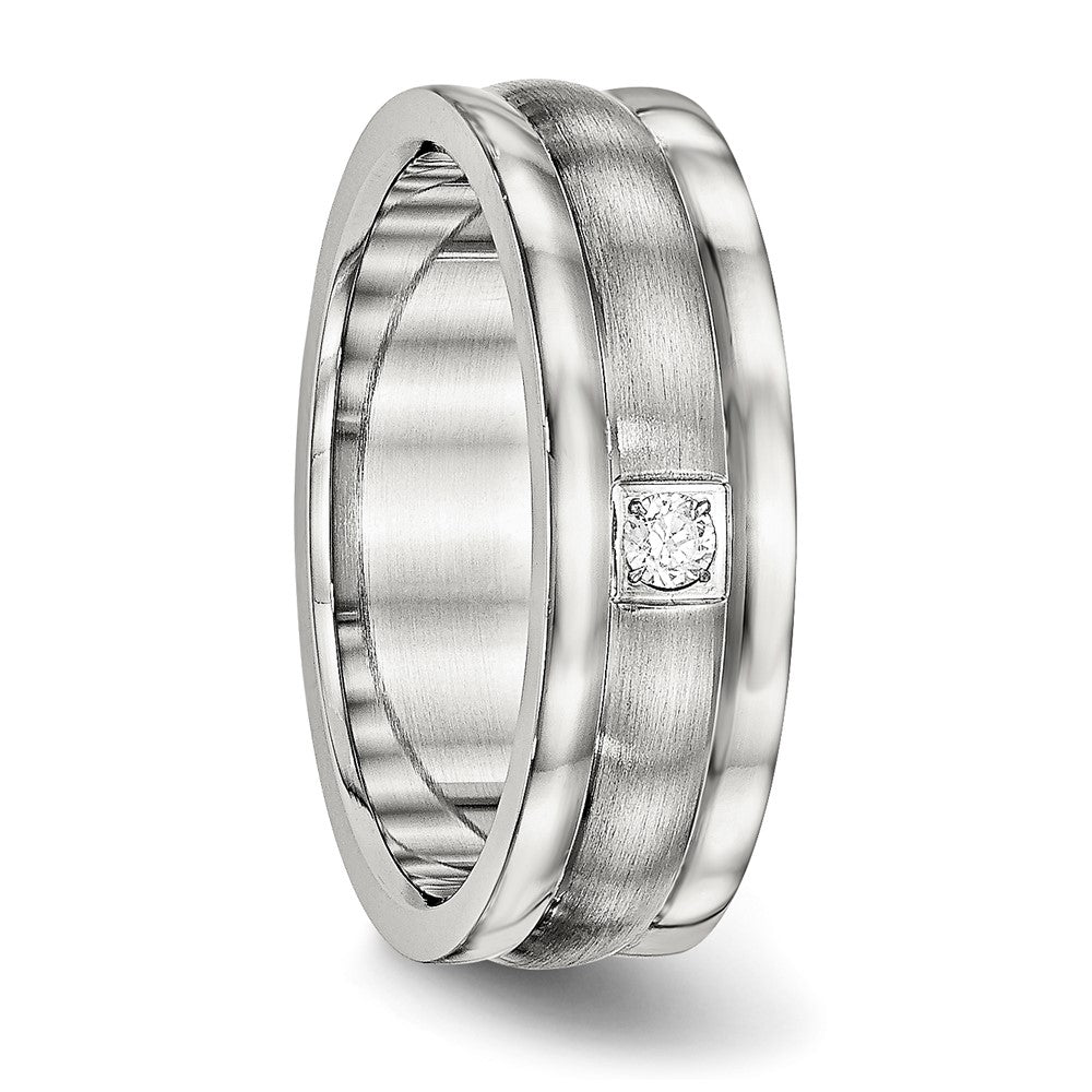 Chisel Stainless Steel Polished with Brushed Center CZ 7mm Grooved Band