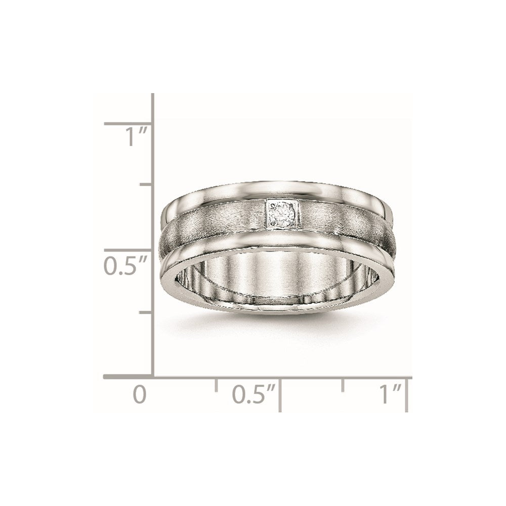 Chisel Stainless Steel Polished with Brushed Center CZ 7mm Grooved Band