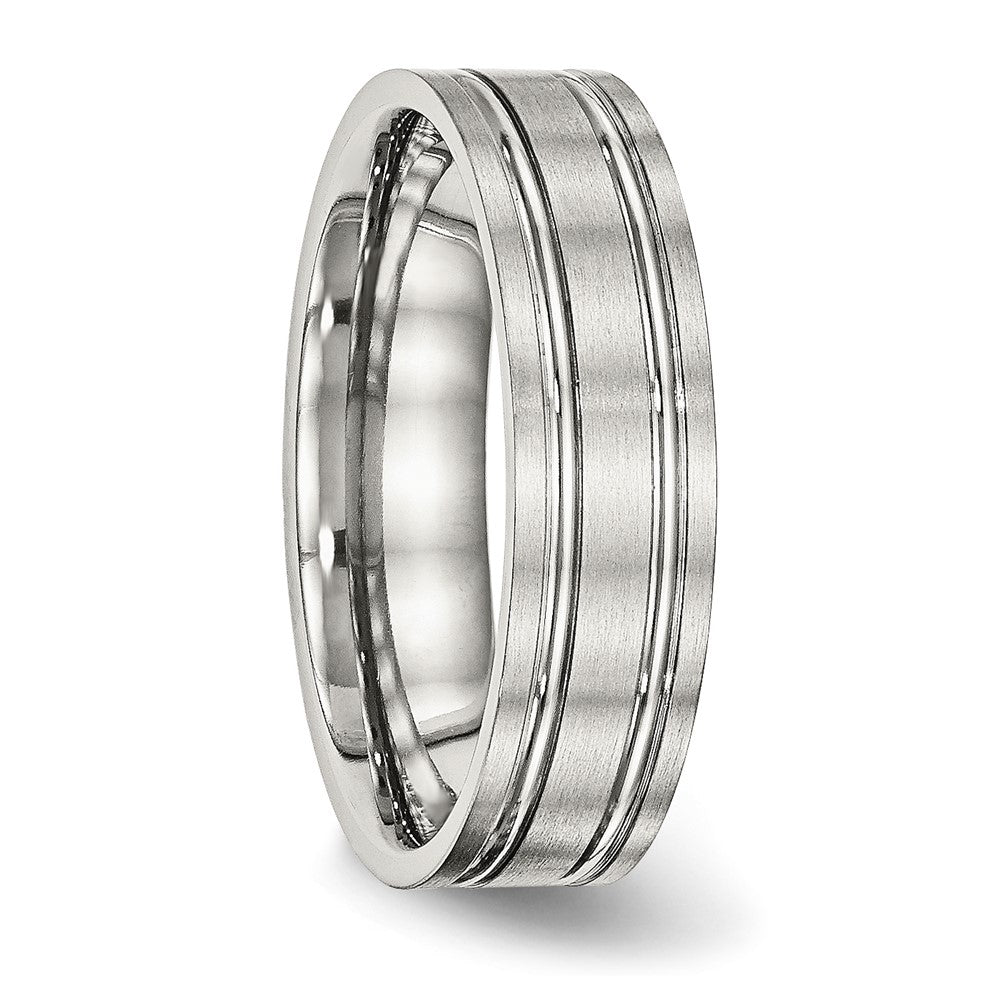 Chisel Stainless Steel Brushed and Polished 6mm Ridged Flat Band