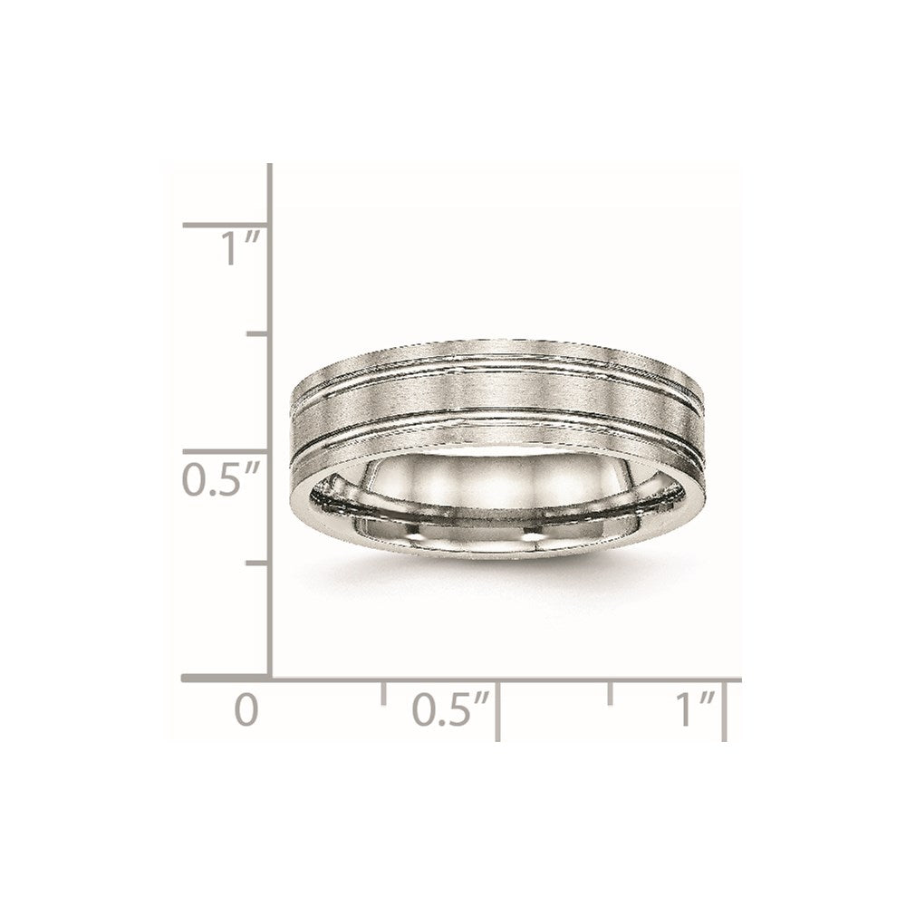 Chisel Stainless Steel Brushed and Polished 6mm Ridged Flat Band