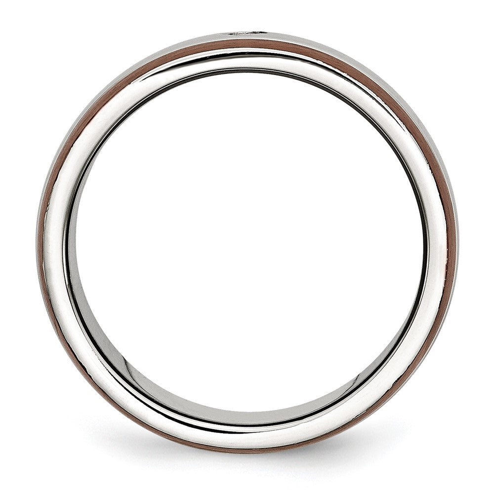 Chisel Stainless Steel Brushed/Polished Brown IP-plated Edge 1/20 carat Diamond 8mm Band