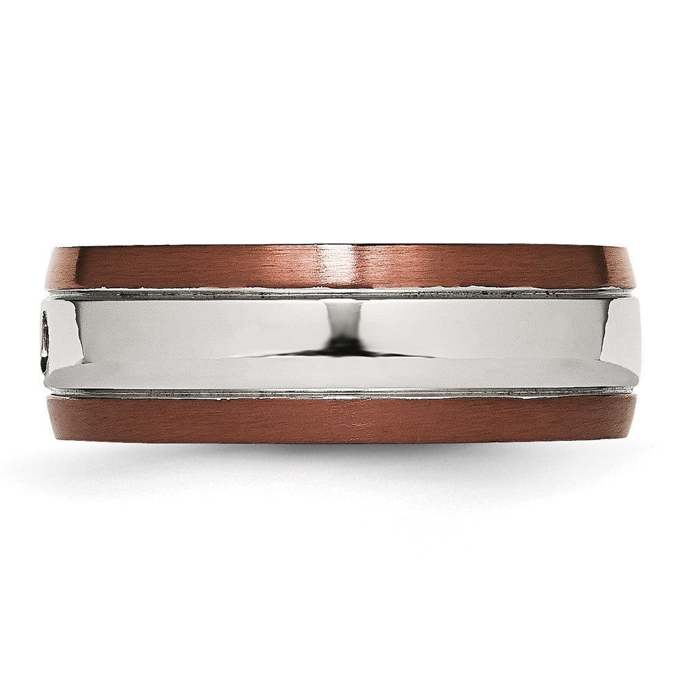 Chisel Stainless Steel Brushed/Polished Brown IP-plated Edge 1/20 carat Diamond 8mm Band