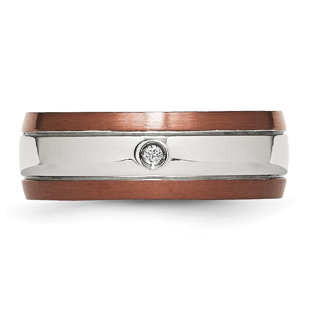 Chisel Stainless Steel Brushed/Polished Brown IP-plated Edge 1/20 carat Diamond 8mm Band