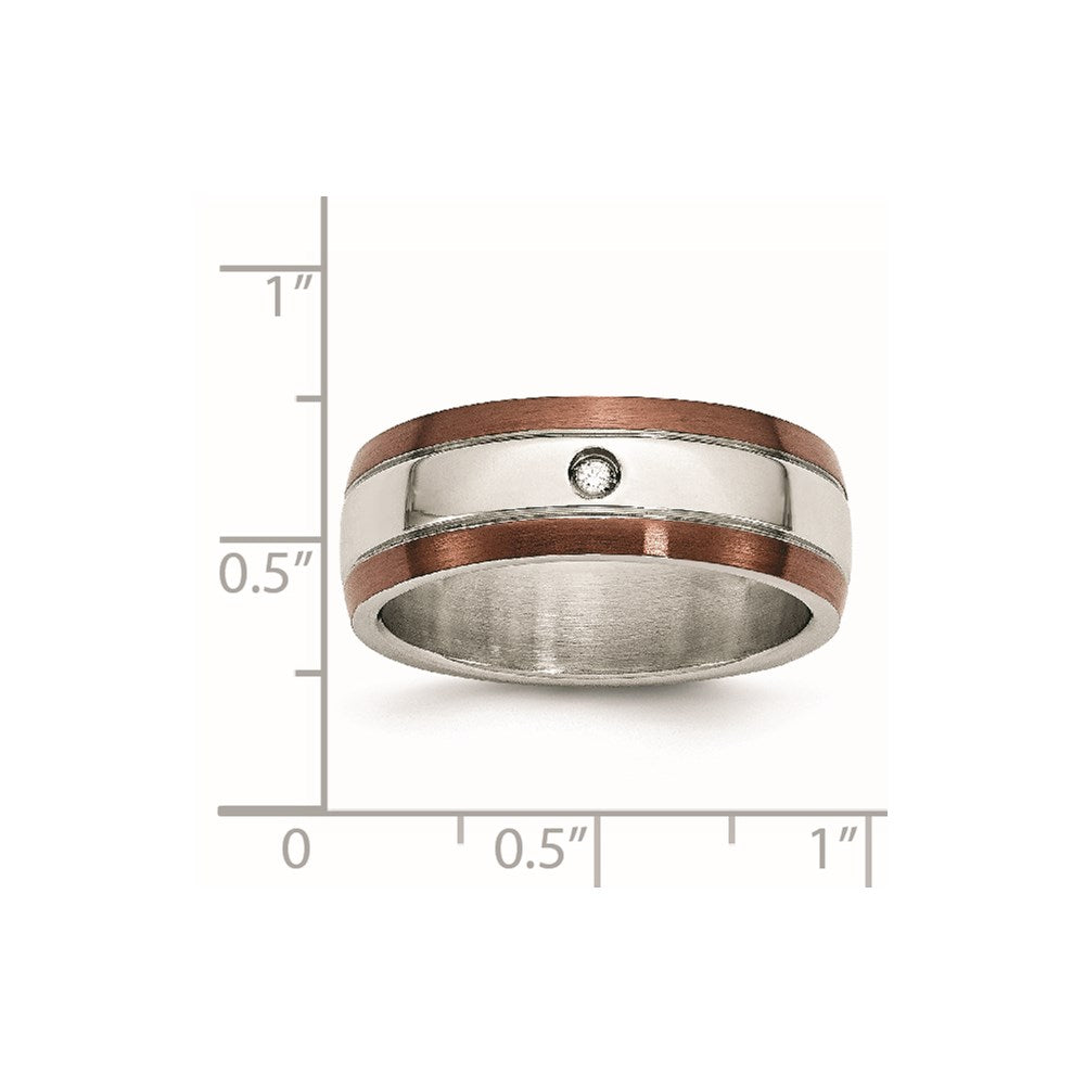 Chisel Stainless Steel Brushed/Polished Brown IP-plated Edge 1/20 carat Diamond 8mm Band