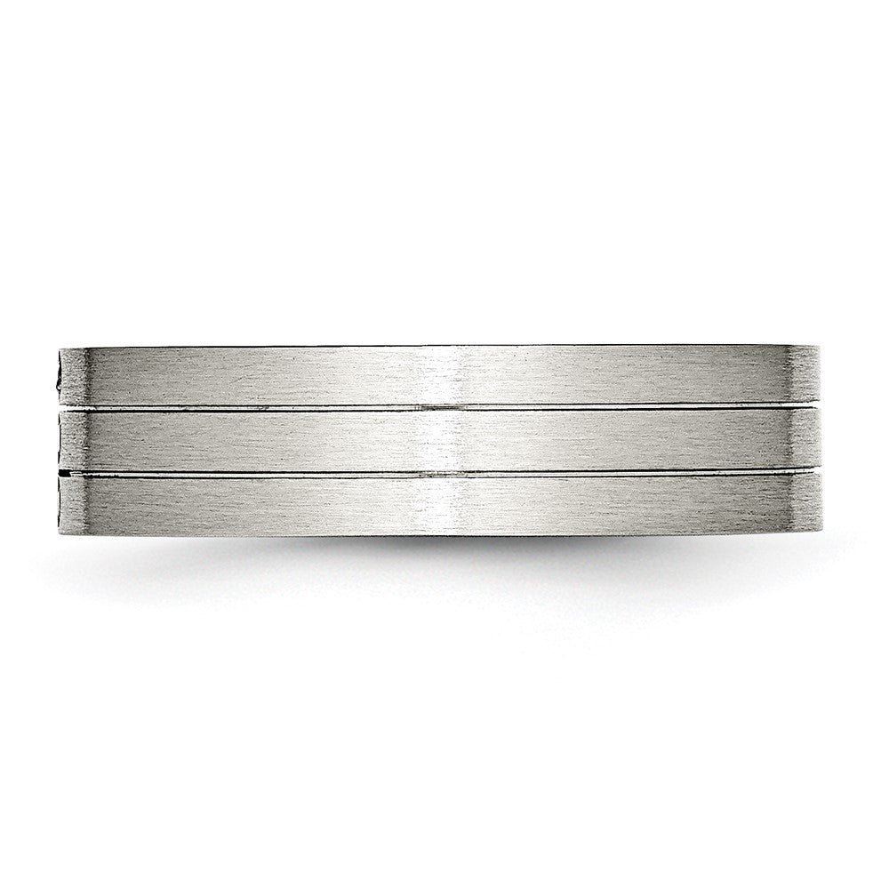 Stainless Steel Brushed w/CZ 6mm Grooved Band