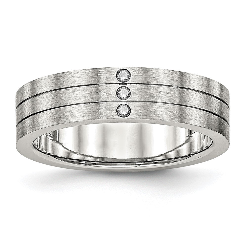 Stainless Steel Brushed w/CZ 6mm Grooved Band