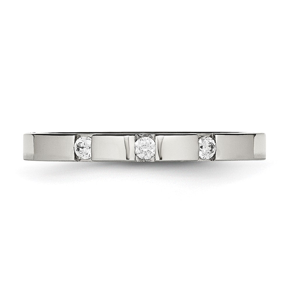 Chisel Stainless Steel Polished 3 Stone CZ 2.5mm Flat Band