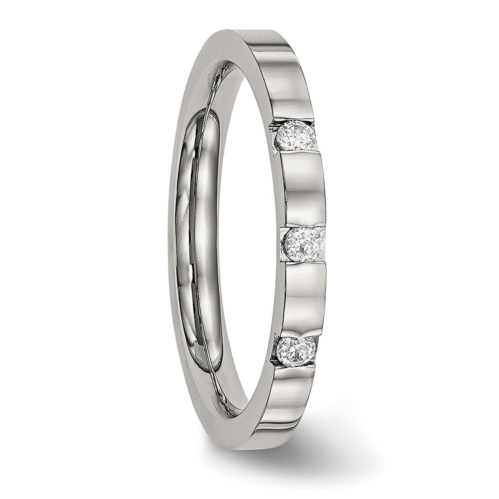 Chisel Stainless Steel Polished 3 Stone CZ 2.5mm Flat Band