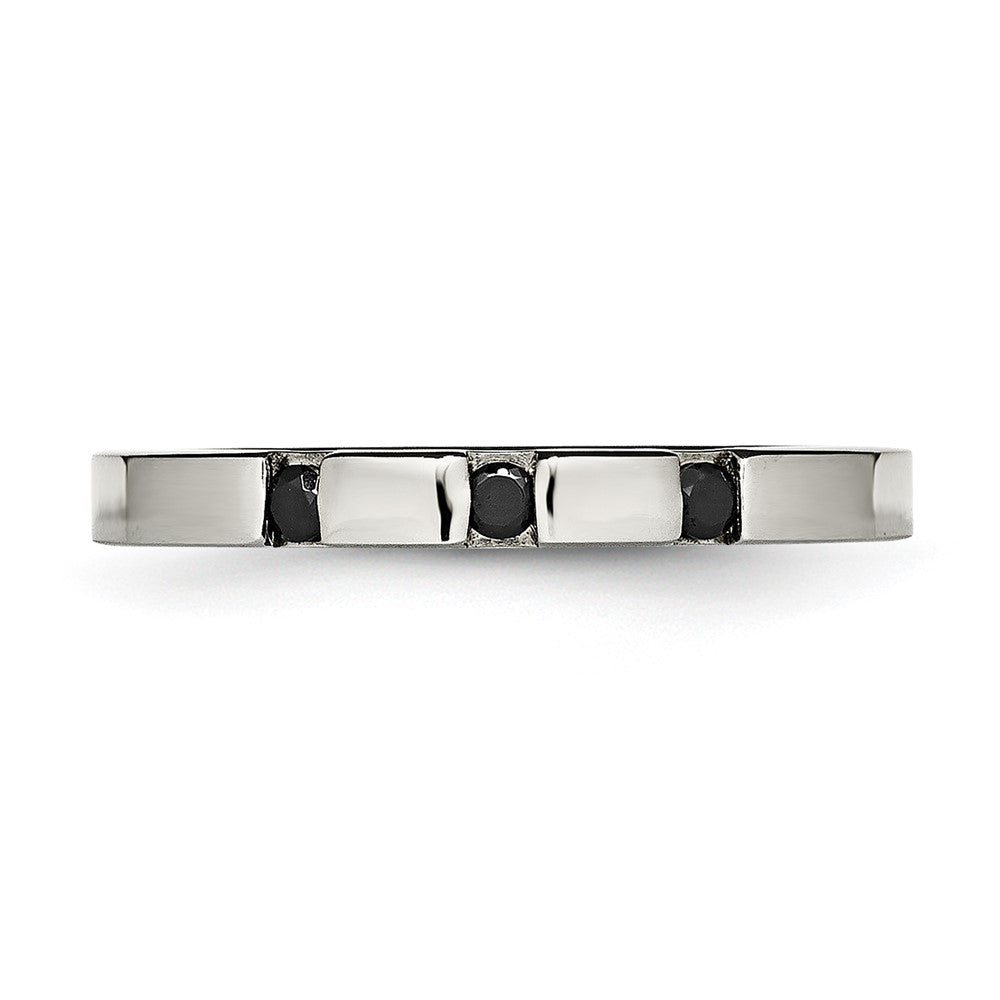 Chisel Stainless Steel Polished 3 Stone Black CZ 2.5mm Flat Band