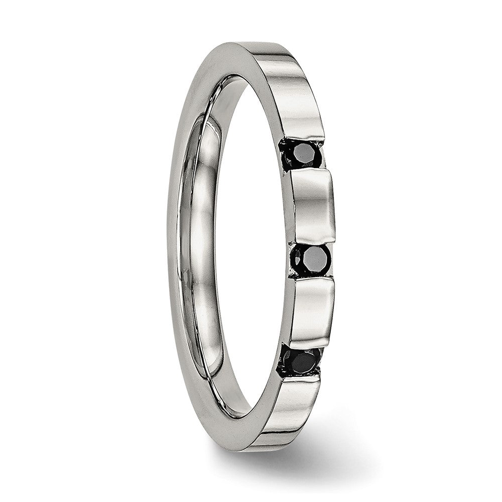 Chisel Stainless Steel Polished 3 Stone Black CZ 2.5mm Flat Band