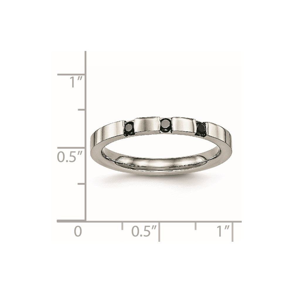 Chisel Stainless Steel Polished 3 Stone Black CZ 2.5mm Flat Band