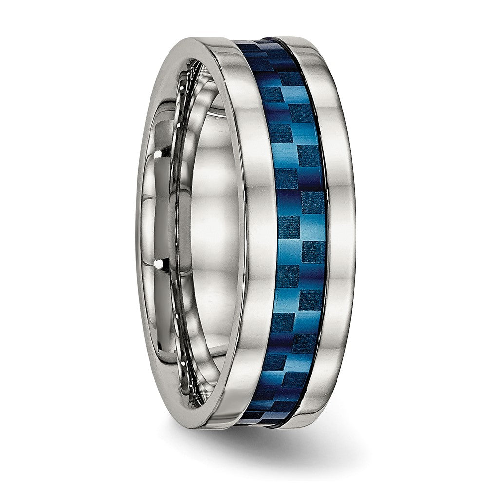 Chisel Stainless Steel Polished Blue IP-plated Checkered Design 7mm Band
