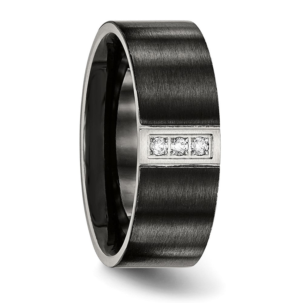Chisel Stainless Steel Brushed Black IP-plated with CZ 8mm Flat
