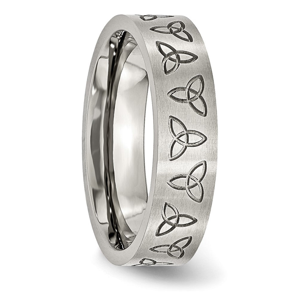 Chisel Stainless Steel Brushed with Engraved Trinity Symbol 6mm Band