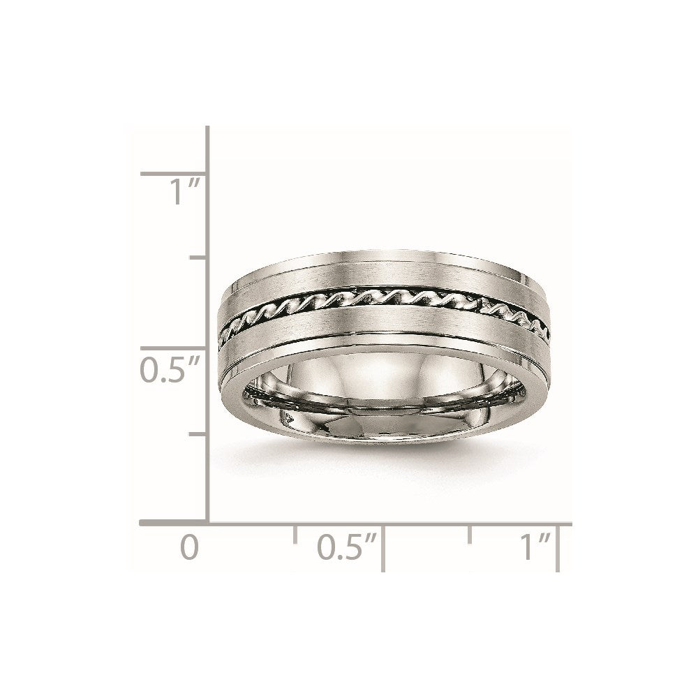 Stainless Steel Brushed and Polished Twisted 7mm Band