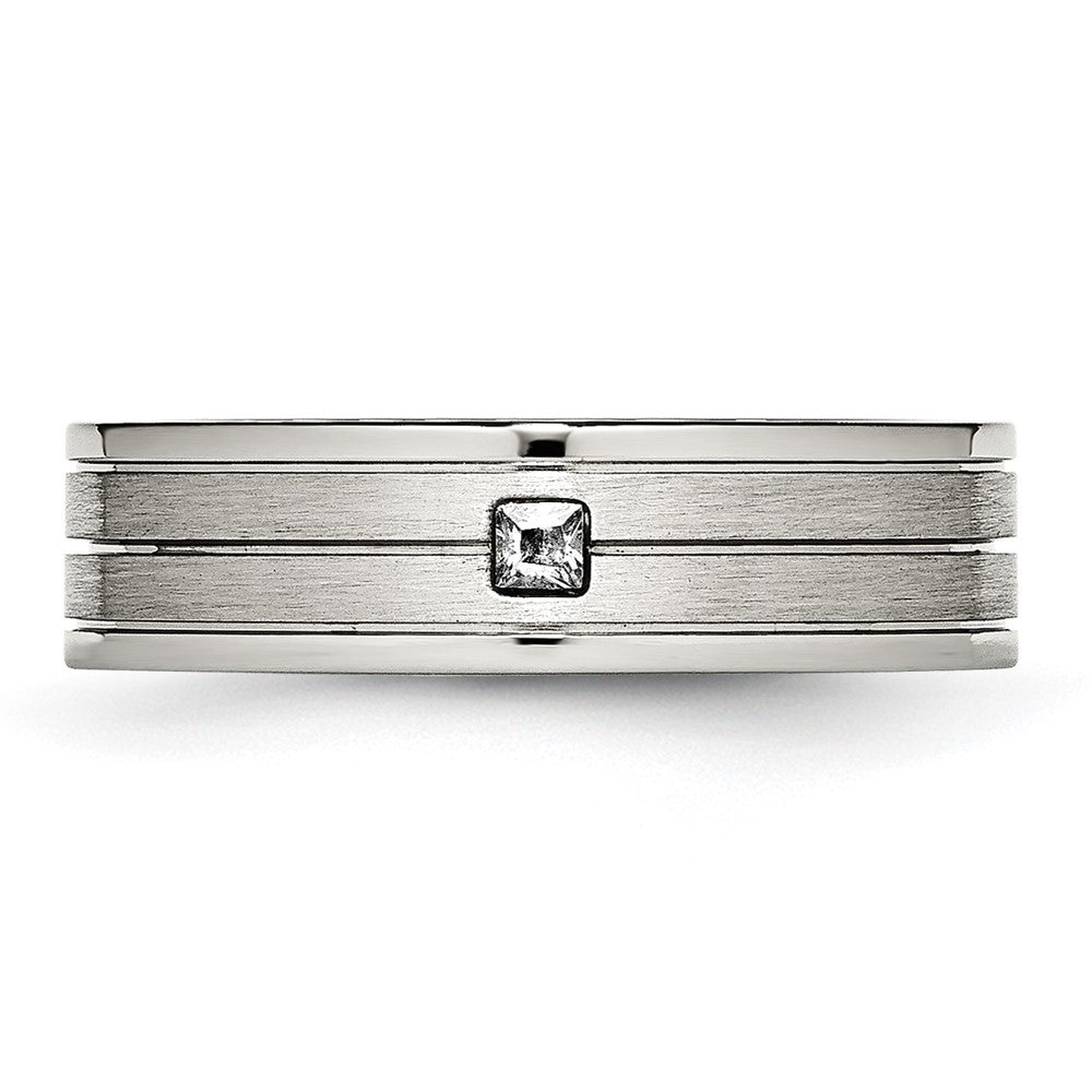 Chisel Stainless Steel Polished with Brushed Center CZ 6mm Grooved Band