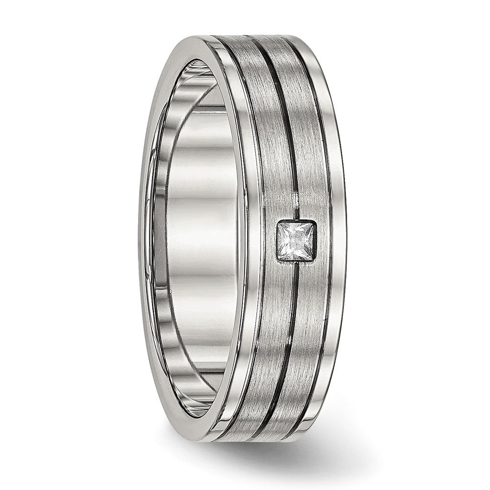 Chisel Stainless Steel Polished with Brushed Center CZ 6mm Grooved Band
