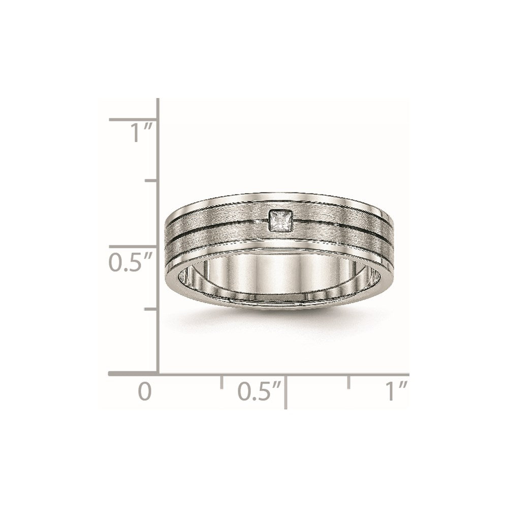 Chisel Stainless Steel Polished with Brushed Center CZ 6mm Grooved Band