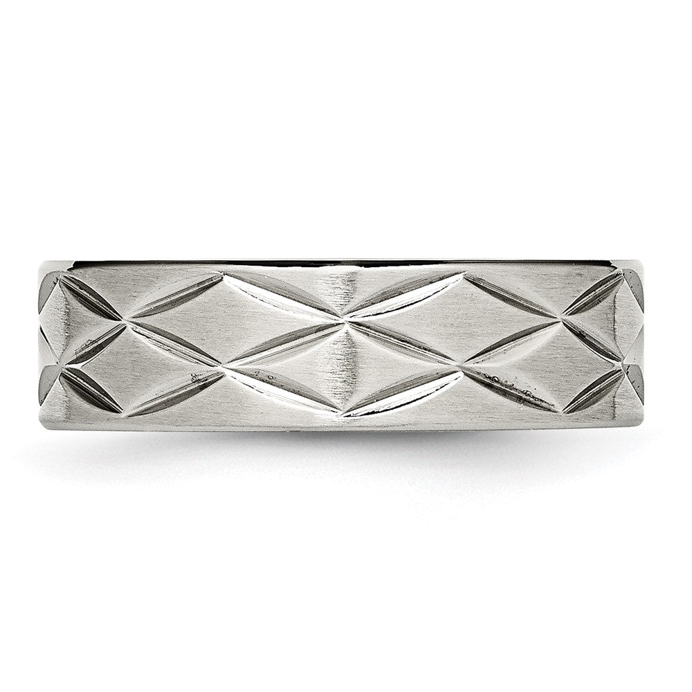 Stainless Steel Brushed and Polished Diamond-cut 6.5mm Band