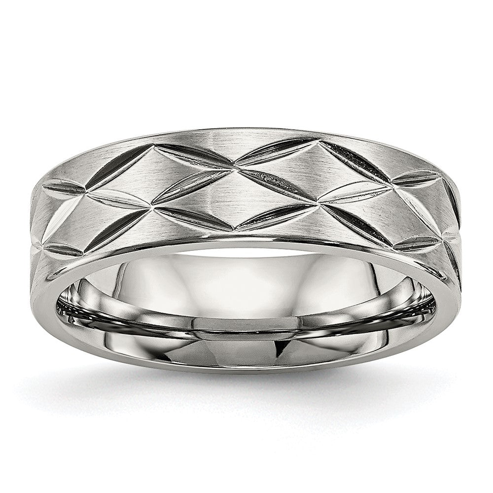 Stainless Steel Brushed and Polished Diamond-cut 6.5mm Band