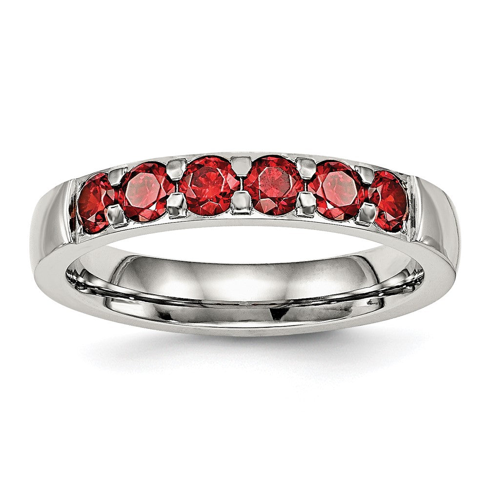 Chisel Stainless Steel Polished Red CZ 4mm Band