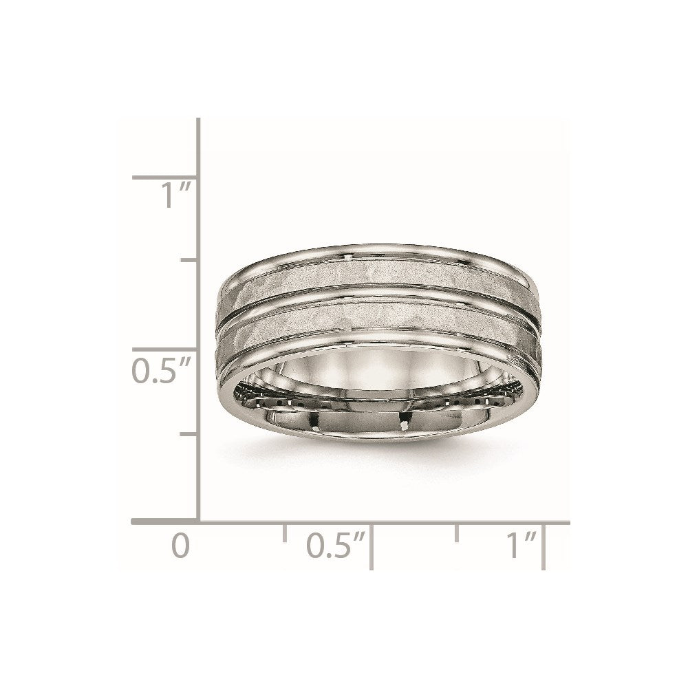 Stainless Steel Polished and Hammered 8mm Grooved Band