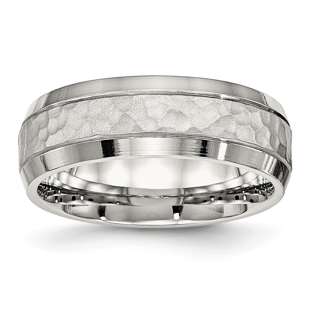 Chisel Stainless Steel Brushed Polished and Hammered 7.5mm Band