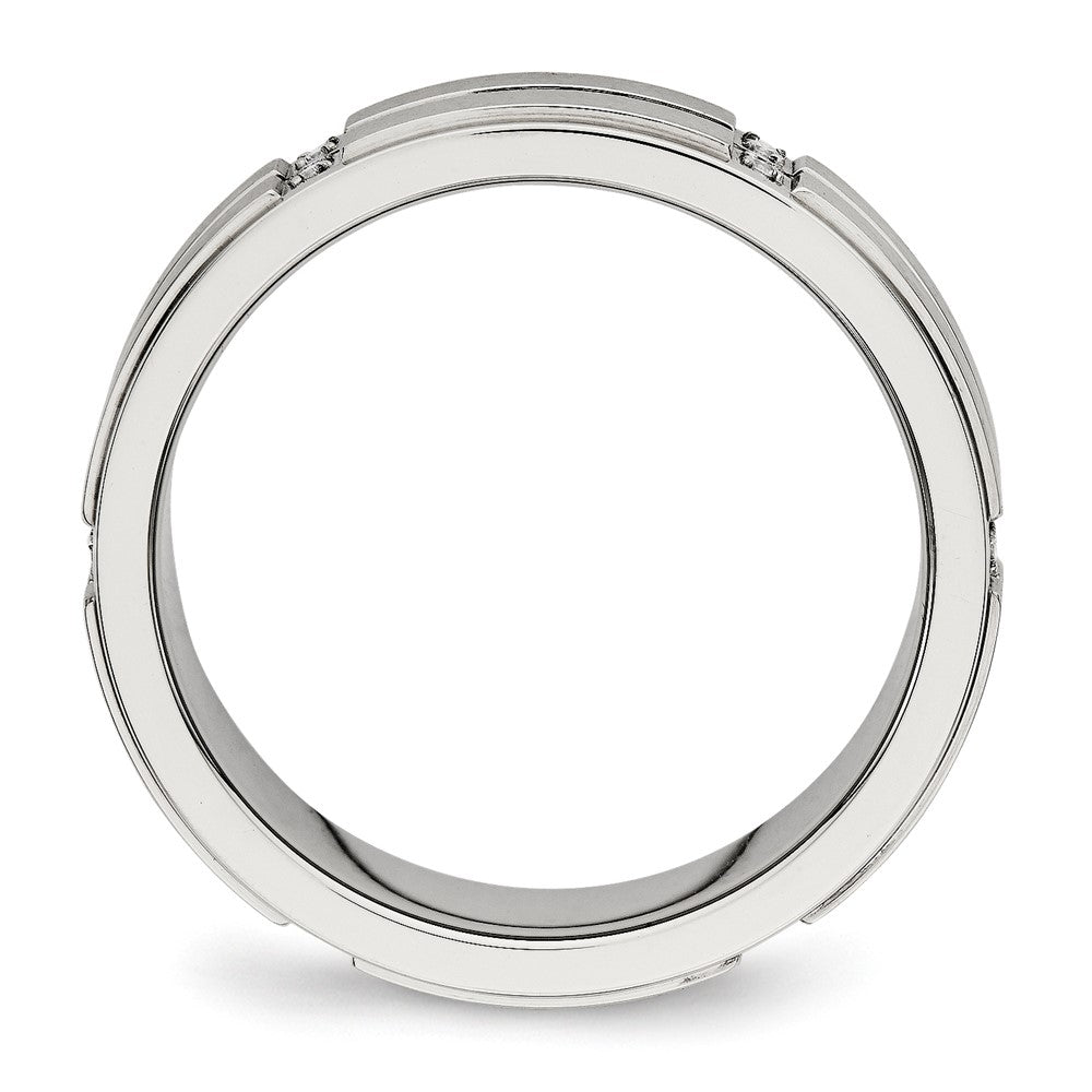 Stainless Steel Polished/Brushed Center CZ Grooved 6mm Ridged Edge Band
