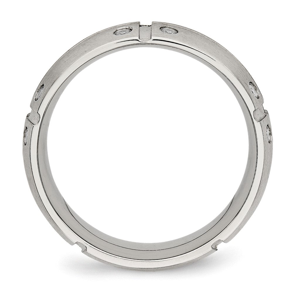 Stainless Steel Brushed and Grooved w/CZ 8mm Half Round Band
