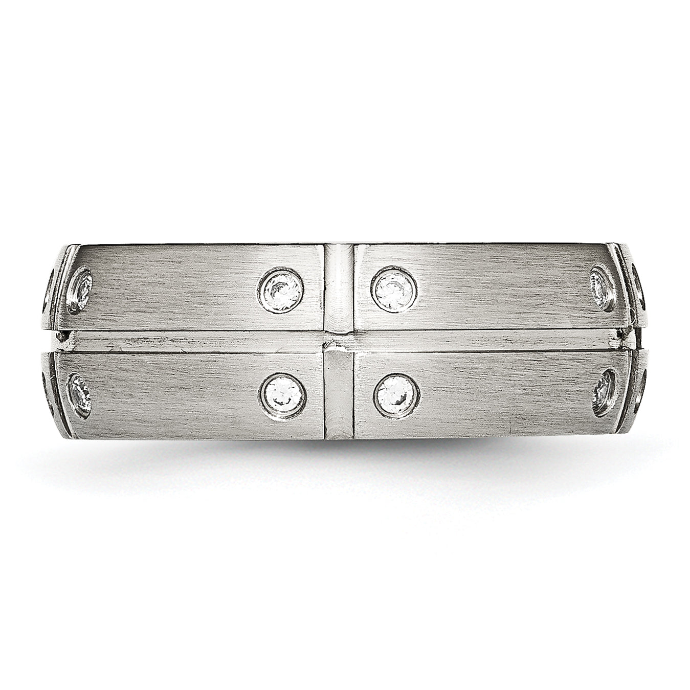 Stainless Steel Brushed and Grooved w/CZ 8mm Half Round Band