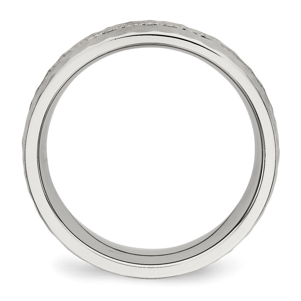 Chisel Stainless Steel Brushed and Hammered with Black CZ 7.5mm Band