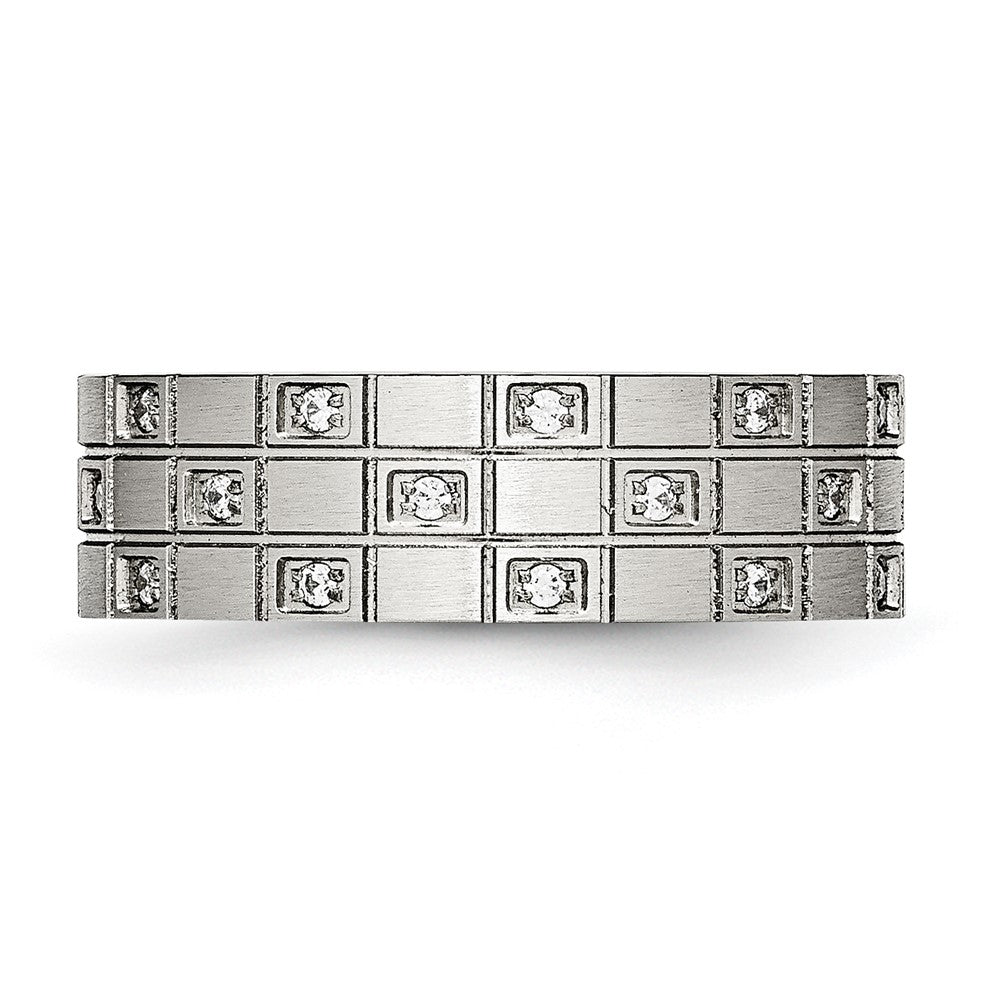 Stainless Steel Brushed w/CZ 7mm Grooved Band