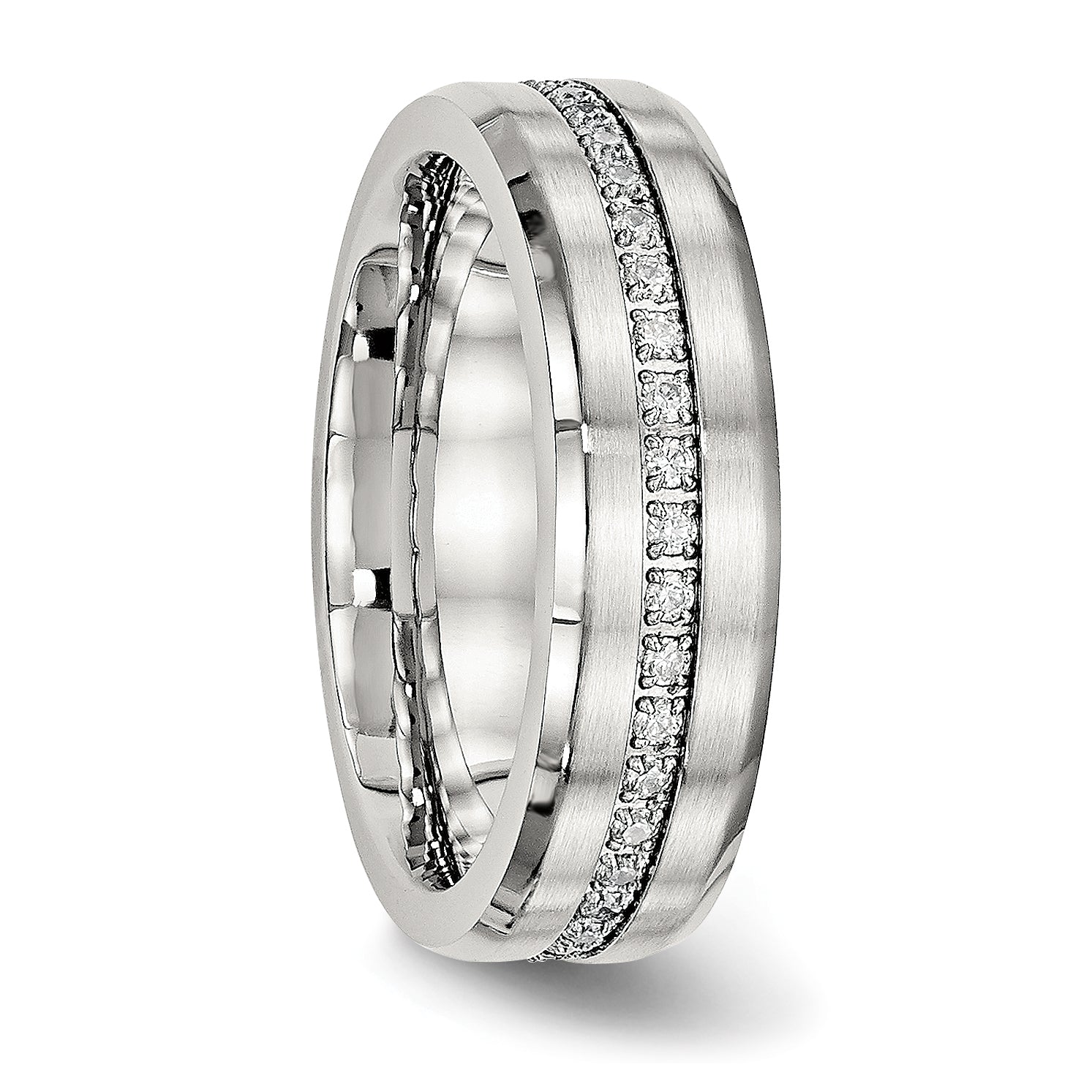 Chisel Stainless Steel Brushed and Polished with CZ 6.5mm Band