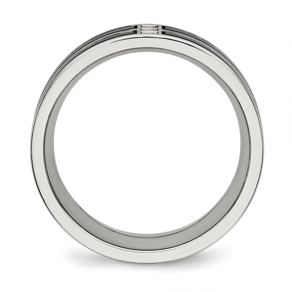 Stainless Steel Polished Black IP-plated w/CZ 8mm Band