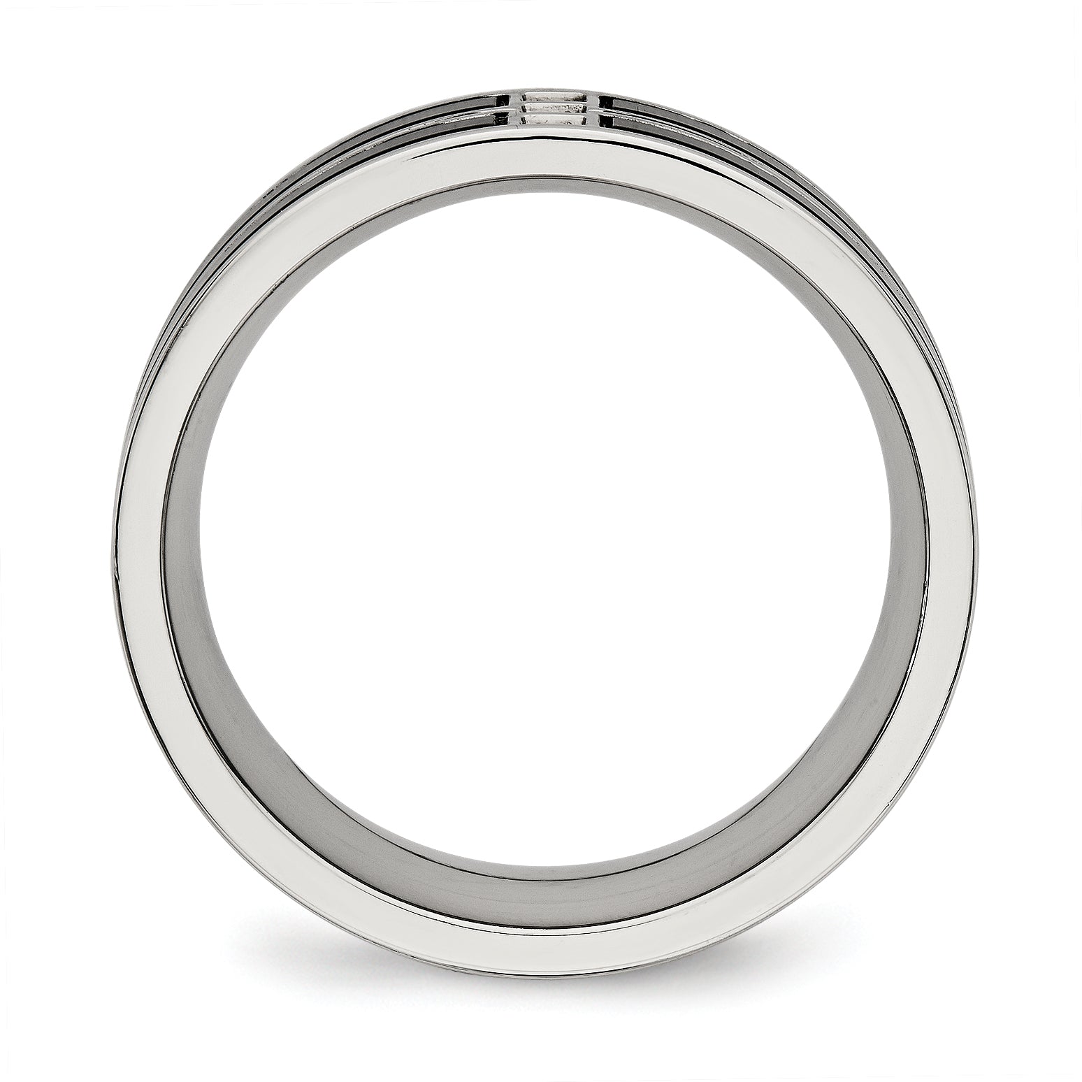 Stainless Steel Polished Black IP-plated w/CZ 8mm Band