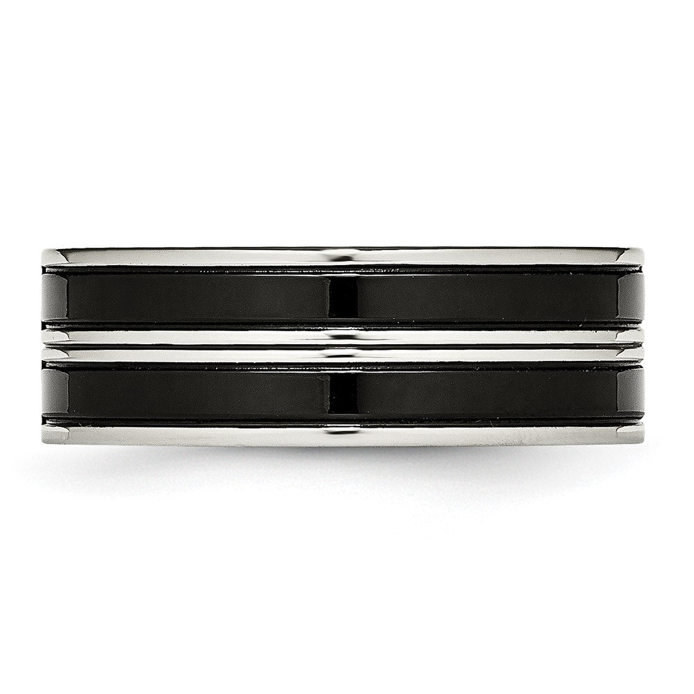 Stainless Steel Polished Black IP-plated w/CZ 8mm Band